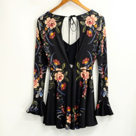 Free People Date Night Black Floral Skater Mini Dress - Picture 9 of 14